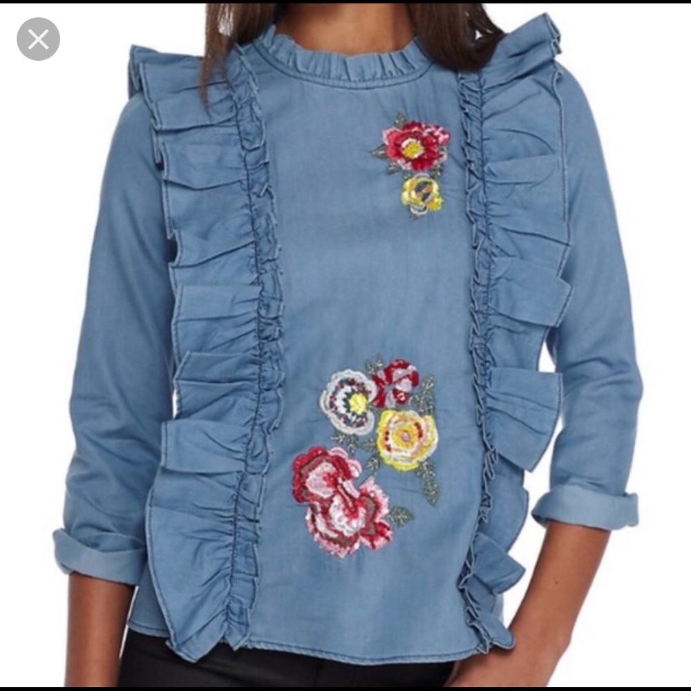NWT Penelope Project pleated‎ ruffle Jean blouse